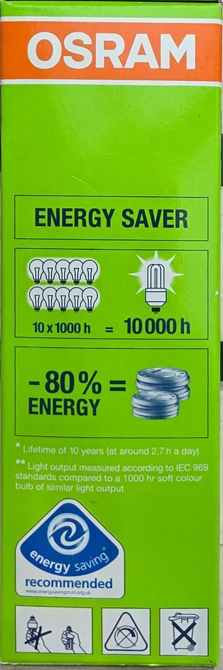 1x 14W (=75W) OSRAM Low Energy Power Saving CFL Stick Light Bulbs BC B22 Lamps - Image 2 of 3