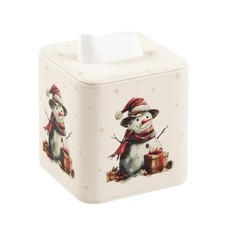  PU Leather Tissue Box Cover with Magnetic Closure Tissue Box Square Snowman