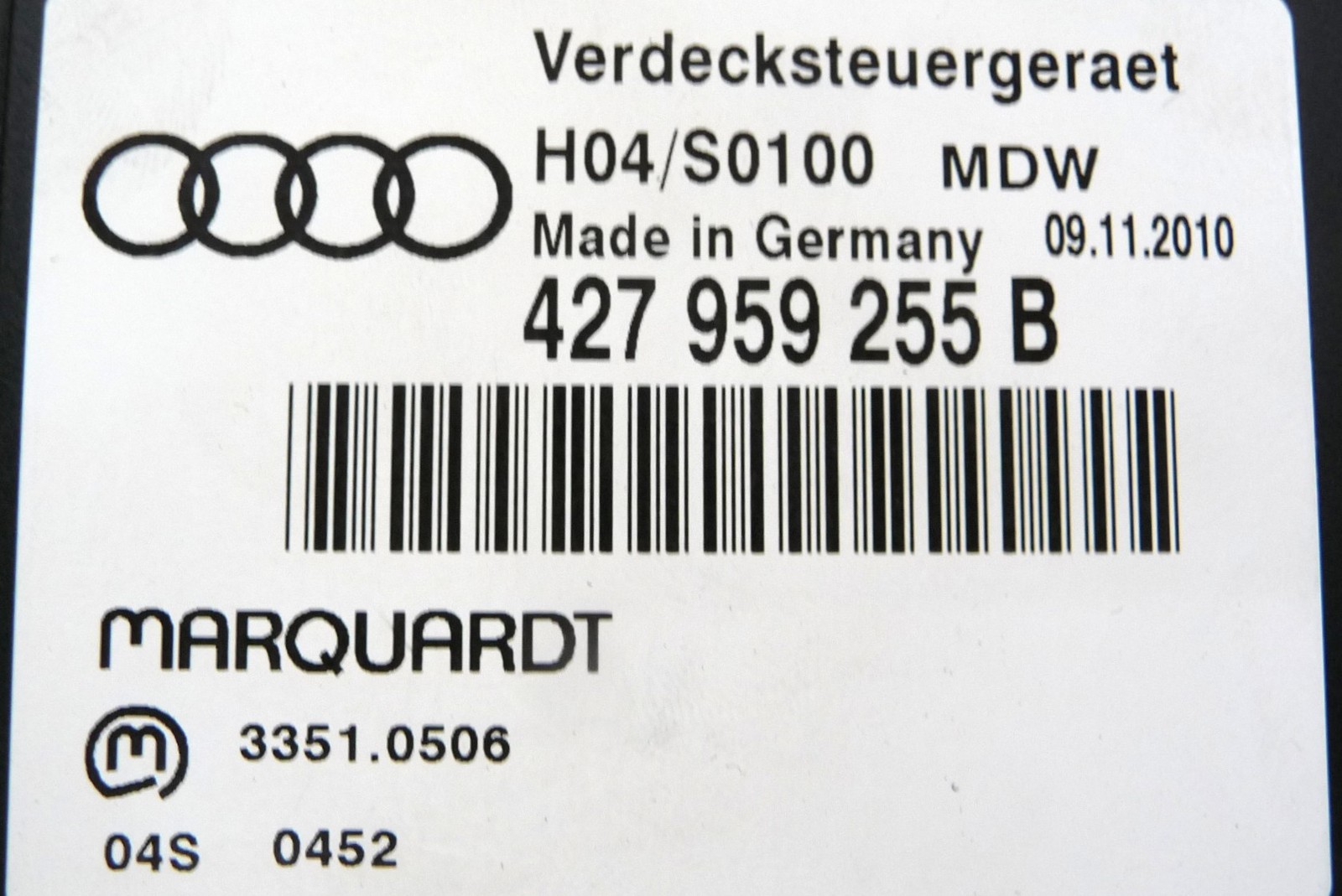 2011-2015 Audi R8 Convertible Top Control Unit 427959255B OEM A1