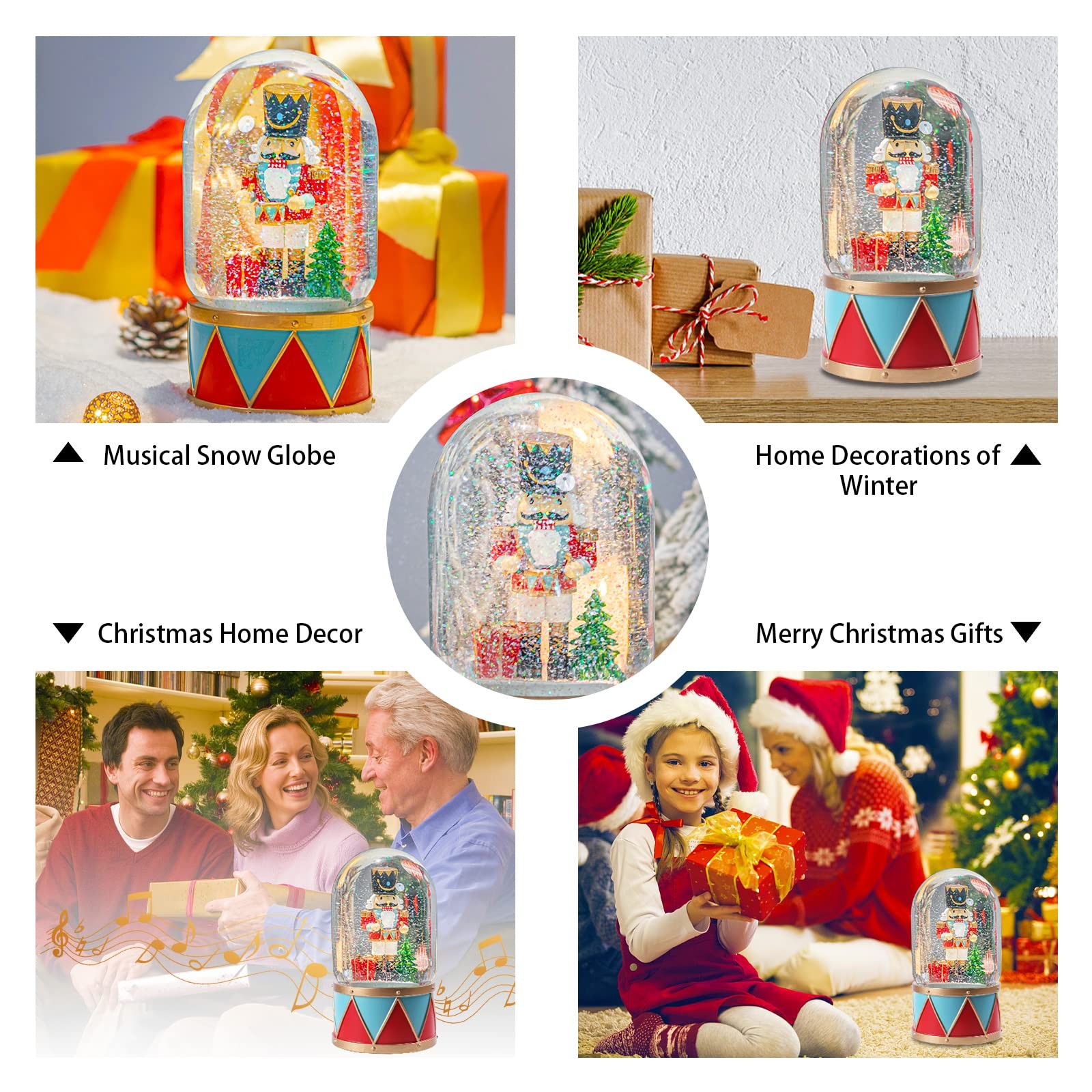 Christmas Snow Globes, Nutcracker Snow Globes with Music Lighted Swirling Gli...