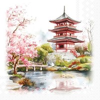 20 Servietten Temple Asiatischer Tempel Pagode See BlüTen Baum GräSer 33X33Cm