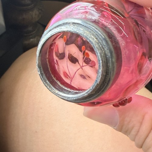 Cranberry Glas emailliert und handbemalt Shaker Antik Viktorianisch Alt Unikat - Bild 12 von 12