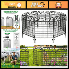 Decorative 4 Panel Garden Fence Gate - 44" H x 12 ft L, Rustproof Metal Dog Barr