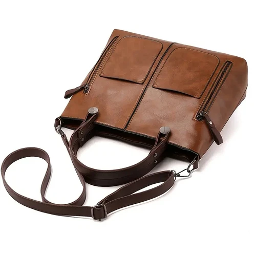 Bolso de mano grande de cuero de lujo para mujer Bolso cruzado de hombro para dama en marrón - Imagen 6 de 16