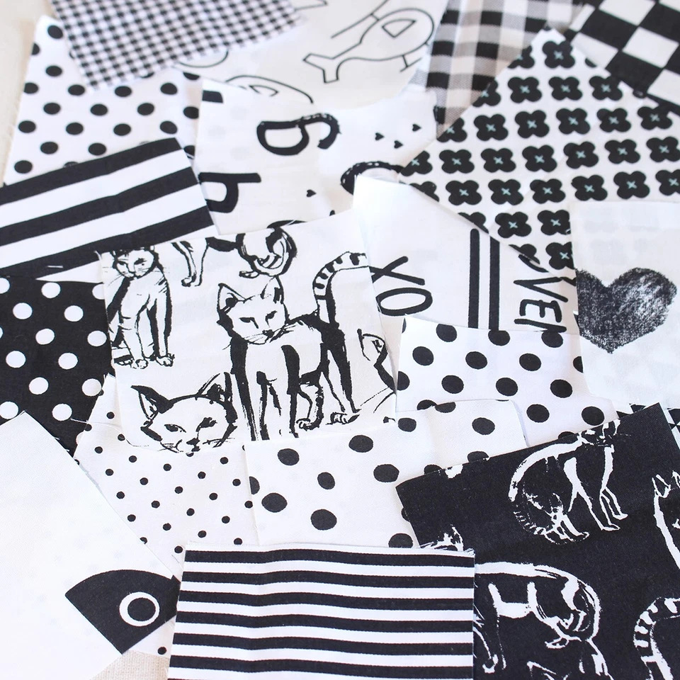 100 черно-белых предварительно нарезанных 4-дюймовых квадратов хлопчатобумажной ткани для квилтинга обрезков шитья рукоделия - Изображение 2 из 4