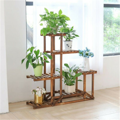 Rustic 6 Tier Wooden Step Shelf Plant Stand Flower Shelving Unit Garden Lawn Hal - Picture 11 of 12
