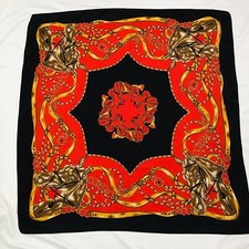VTG Scarf Italian Equestrian Horse Chain Rope Square Multicolor Red Black FLAWS
