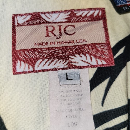 Vintage RJC Hawaiian Button Up Yellow Palm Trees Made In USA Men's Size Large - Picture 3 of 6
