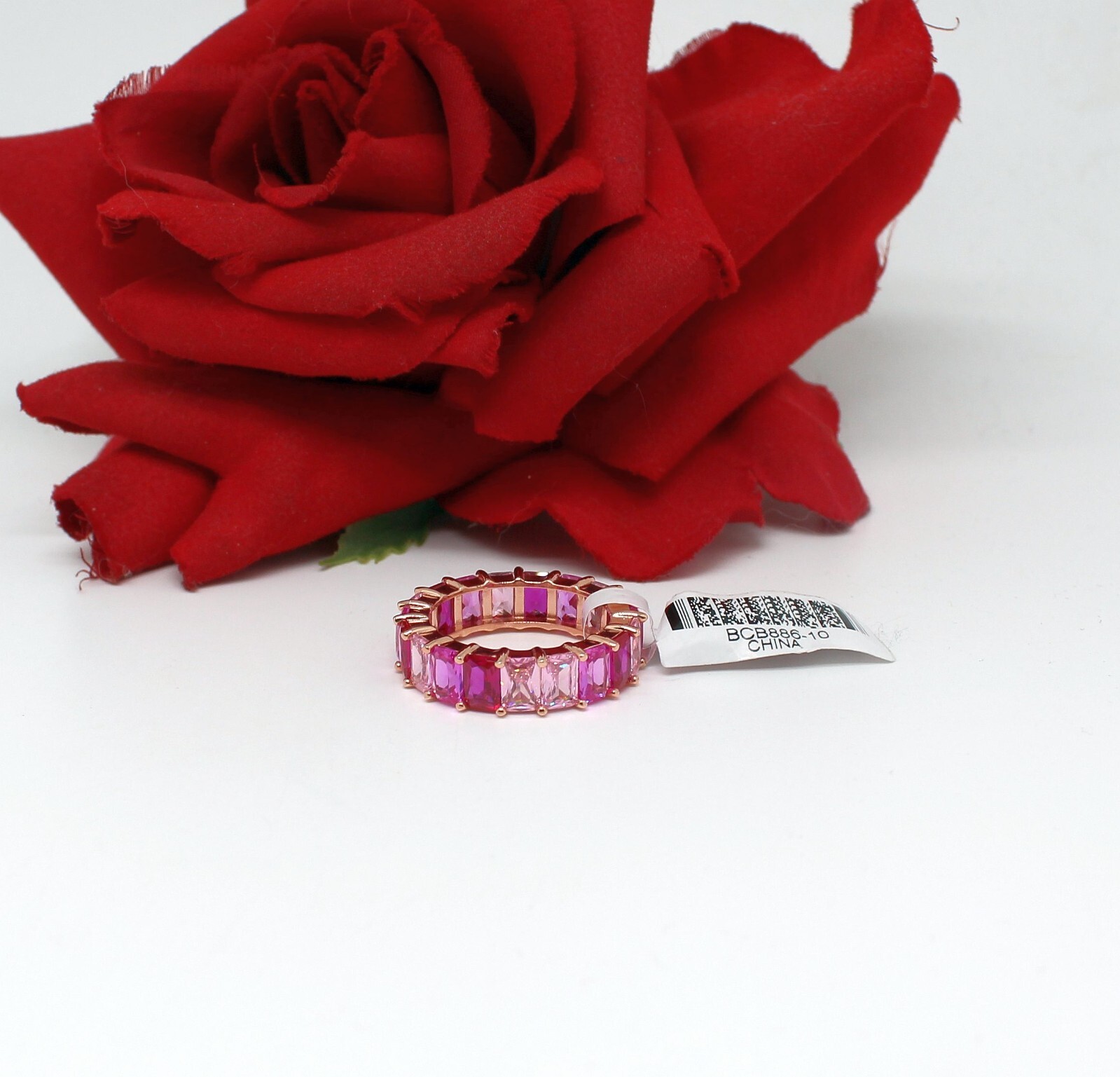 Sterling Silver Pink  Eternity Band  NWT Ring Size  10 6.75g  CAT RESCUE