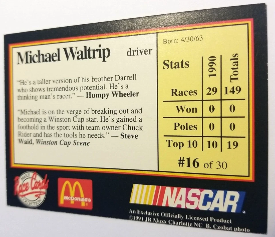 Michael Waltrip 1991 Maxx Nascar Racing Autographed Card - Image 2 of 2