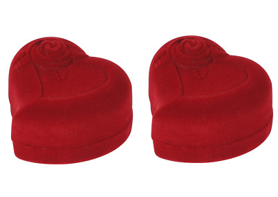 2 Pack Heart Shaped Red Rose Velvet Jewelry Box for Proposal Ring or Earring