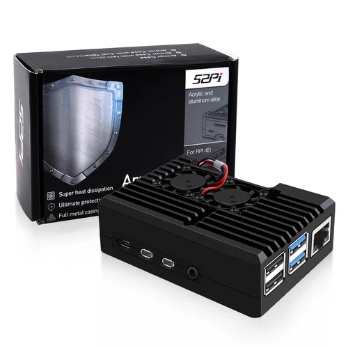 Raspberry Pi Aluminum Alloy CNC Case with 2510 Dual Fan for Raspberry Pi 4B