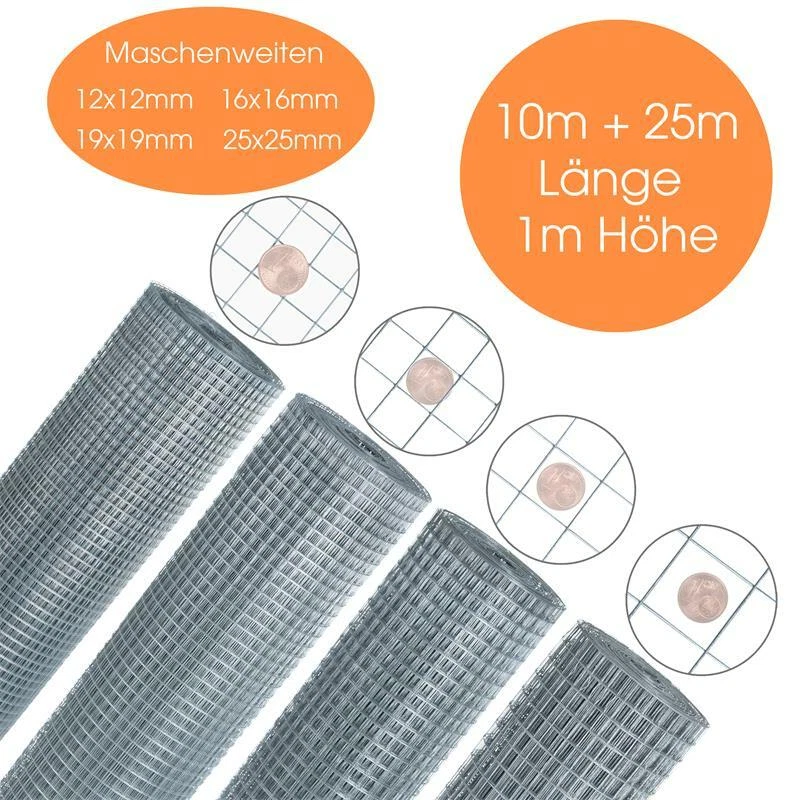 ESTEXO Volierendraht Maschendraht Zaun Schweißgitter Drahtgitter 4-Eck verzinkt Draht