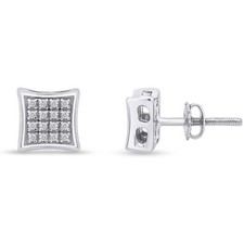 14K White Gold Plated Sterling Lab Grown Diamond Kite Shape Stud Earrings Silver