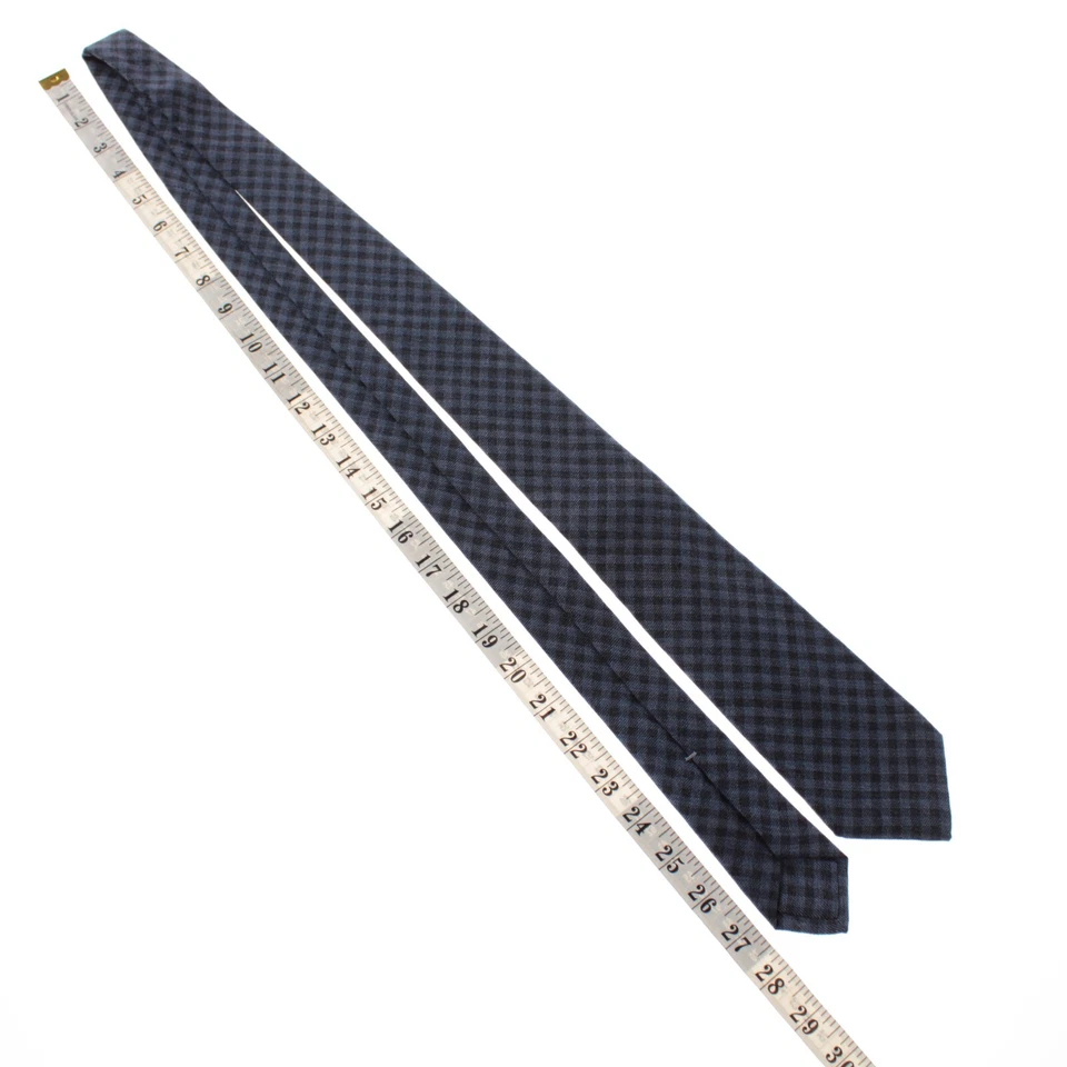 Kiton 全新无标签羊毛/丝绸混纺七折领带蓝色/黑色格子意大利制造 — 第 3/4 张图片