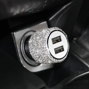 Dual USB Car Charger Adapter Bling Rhinestones Crystal Fast Charging Universal