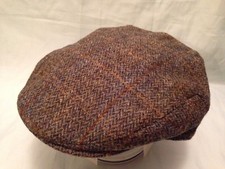 HARRIS TWEED GENTS SCOTTISH GREEN  FLECKS GOLD  FLAT CAP BIG SIZES AVAILABLE
