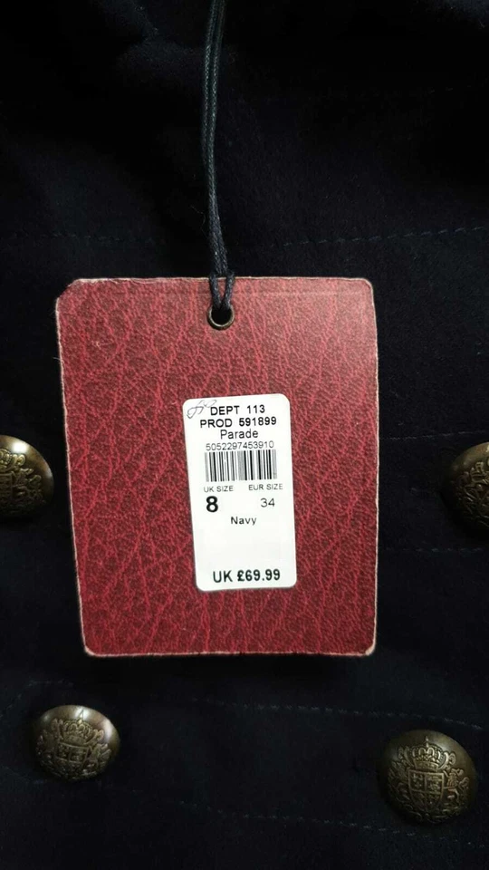 River Island Military Style Parade Jacket Navy UK 8 RRP £69.99 LN016 OO 14 - Image 3 of 4