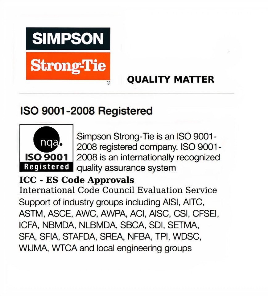 SDS Structural Wood Screws 1/4" x 6" Simpson StrongTie. Zinc Chromate