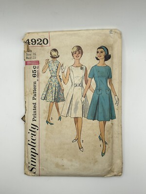 Simplicity 1963 Sewing Pattern #4930 Princess Line Dress Size 16 Bust 36 Hip 38 | eBay Simplicity 1963 Sewing Pattern #4930 Princess Line Dress Size 16 Bust 36 Hip 38 | eBay