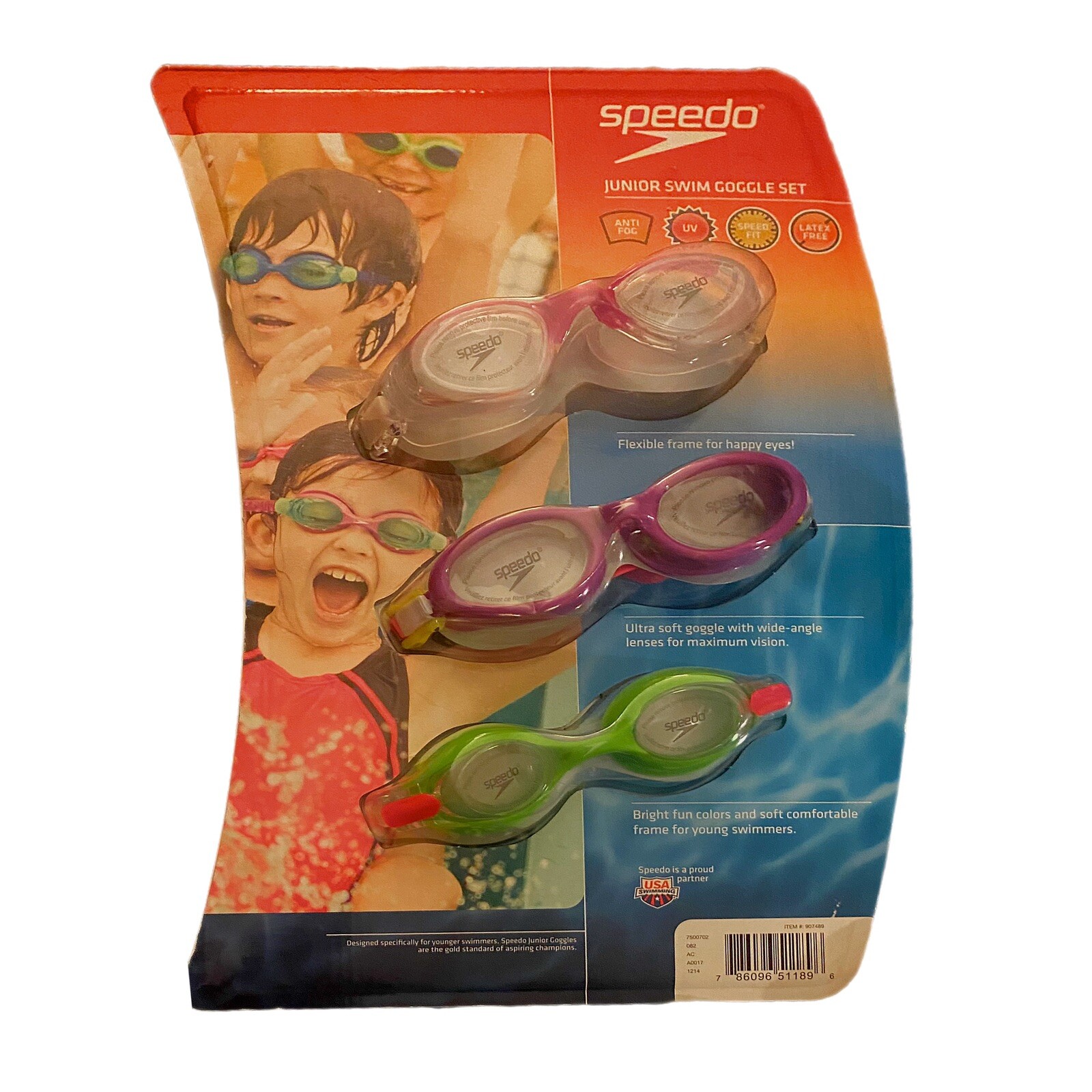 Speedo Junior Swim Goggle Set (3Pack) Pink/Purple/Green for sale