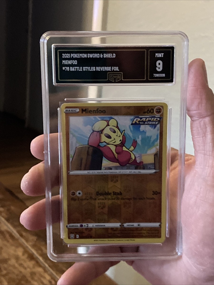 Pokemon - Mienfoo 076/163 Reverse Foil Battle Styles Graded 9 Mint GMA Grading Pokemon - Mienfoo 076/163 Reverse Foil Battle Styles Graded 9 Mint GMA Grading