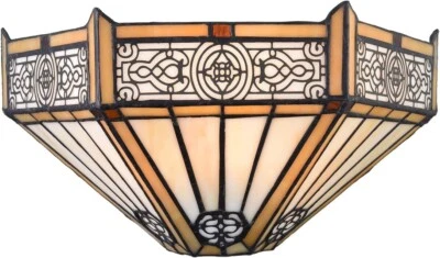 CLAXY Stained Glass Sconce 12" Wide Tiffany Wall Sconce Light Antique Vintage Mission
