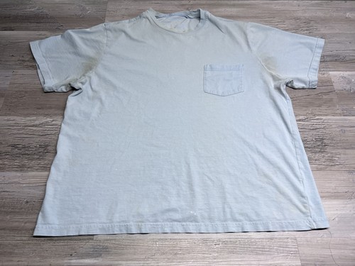 Faded Distressed Pocket T-Shirt Light Blue Gray Grunge Size XL Boxy Short Sleeve