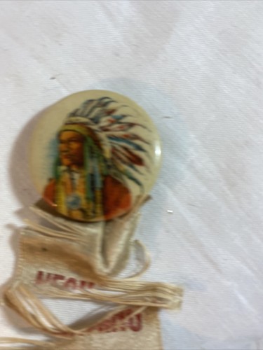 GORRO JEFE INDIO EN GUERRA a todo color estaño metal pinback botón levantado por cuervo - Imagen 5 de 9