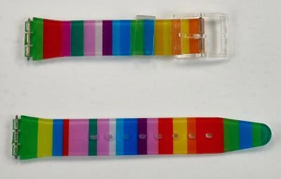 Cinturino orologio swatch gomma silicone a righe arcobaleno 17 mm cinturino morbido ricambio