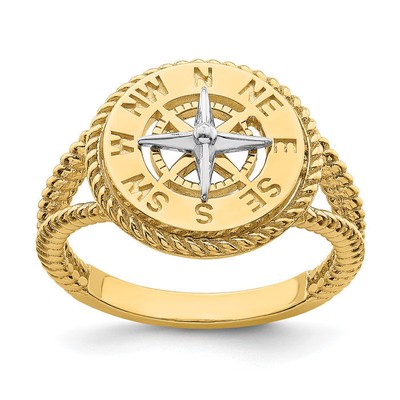 14K Solid Two Tone Gold Compass Rope Ring