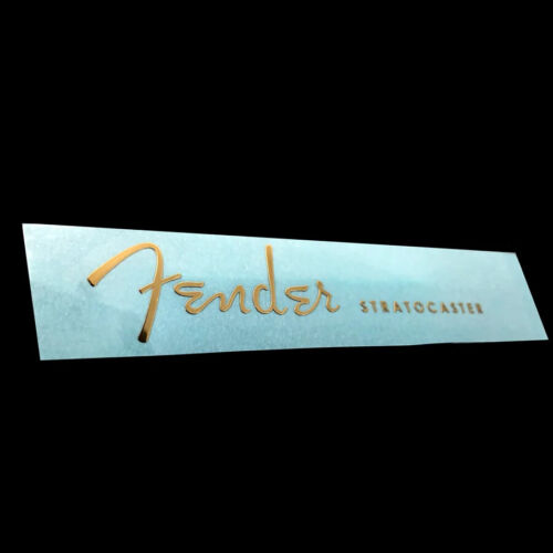 Fender Stratocaster Headstock Logo Decalcomania Metallo Autoadesivo - Foto 1 di 6