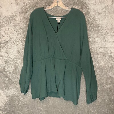 Ava Viv Women Classic Minimalist Lagenlook Gauze Seersucker Faux Wrap Top 1X NWT
