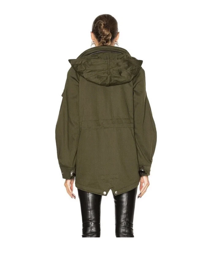 Cappotto Coach Felce Parka Militare Taglia 00 Donna Rosa Fodera Cappuccio Girovita