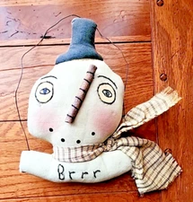 Primitive Farmhouse Snowman Head Ornament 🤍 Rustic Christmas Hanger