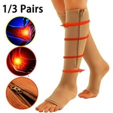 3 Pairs Open Toe Compression Socks Women Men 20-30mmHg Zipper Support Leg Calf