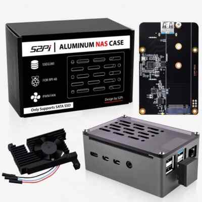 GeeekPi Raspberry Pi 4 Aluminium NAS Gehäuse mit PWM Lüfter und M.2 SATA SSD Adapter B