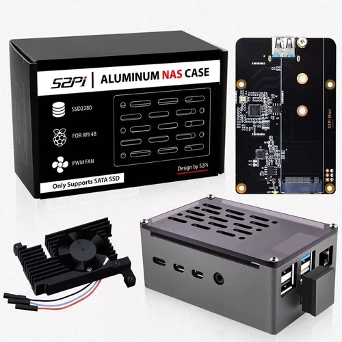 GeeekPi Raspberry Pi 4 Aluminum NAS Case with PWM Fan and M.2 SATA SSD Adapter B