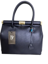 ITALIAN LOCK & KEY PEBBLED GRAIN LEATHER BAG HANDBAG SATCHEL - MADE IN ITALY