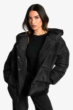 Boohoo Toggle Detail Hooded Puffer Jacket Black Size 10 RRP: £65.00
