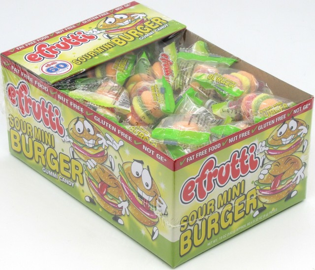 Efrutti Sour Mini Burger Gummi Candy Gummy Novelty Bulk Hamburgers 60