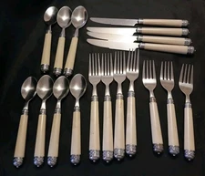 Cambridge Stainless Steel Flatware Ivory Handles With Decorative Ring 18 Pieces