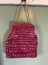Vibrant Vintage 1950s  1960s Italian-made Crocheted Raffia Handbag Kiss Lock