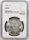 1892 Morgan Silver Dollar NGC MS 63