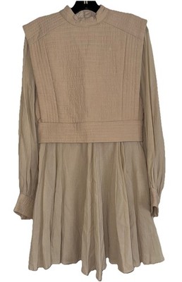 H&M Quilted Top Pleated Aline Flare Dress Long Sleeve Glam Grunge Neutral S  | eBay