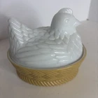 White Milk Glass Hen On Nest 1973 Avon Country Farm Chicken VTG With Soap Eggs