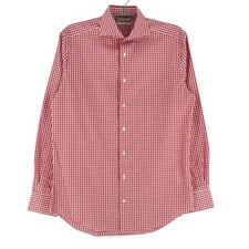 SUITSUPPLY Cotton Two Ply Red Formal Check Slim Fit Shirt Size 42 - 16 1/2
