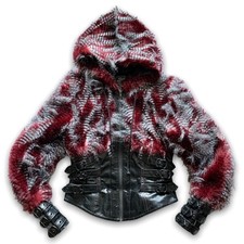 Rare 90's LIP SERVICE Los Angeles faux fur hooded corset jacket