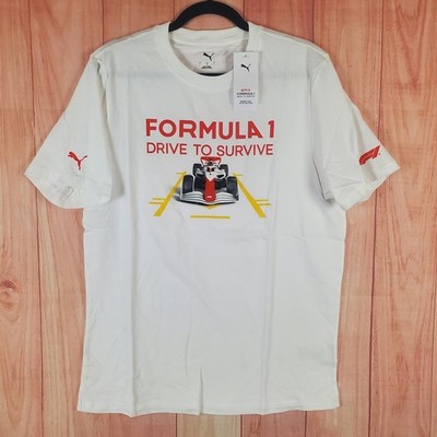 PUMA Formula 1 Drive to Survive Mens T-Shirt Large White Short Sleeve Pullover