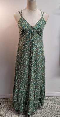 Good Luck Gem Women's Floral Green Maxi Dress size Small adjustable straps